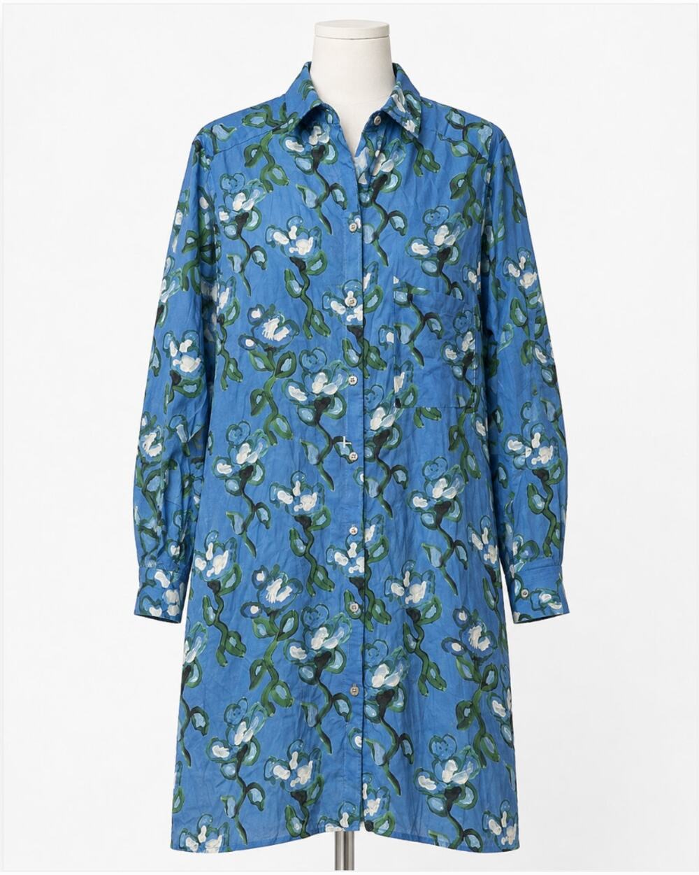 De Loreta Izula Wrap Dress Roco Celeste Blue Floral Long Sleeve Mini Shirtdress